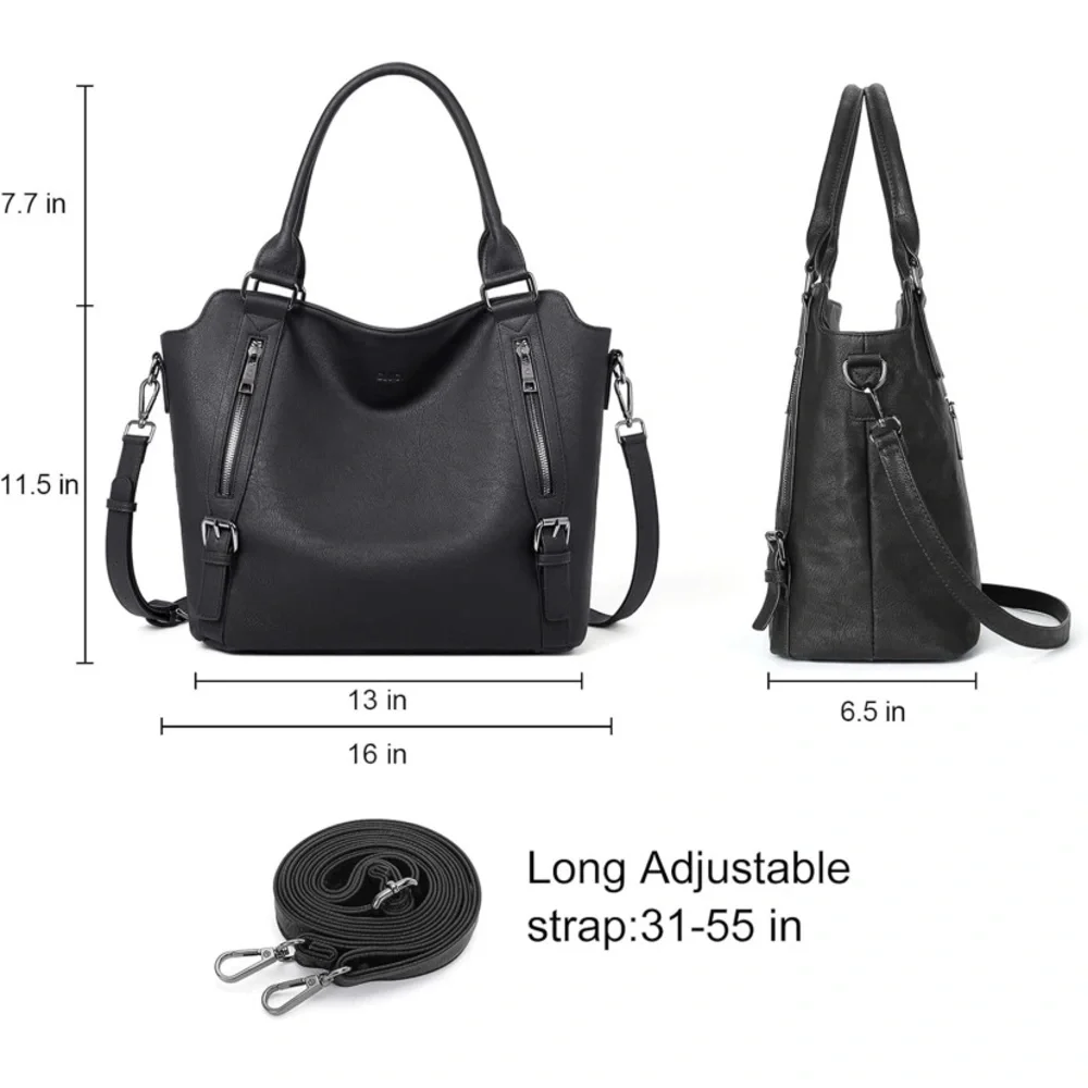 Black Vegan Leather Tote with Gunmetal Hardware. EUC - Picture 5 of 15